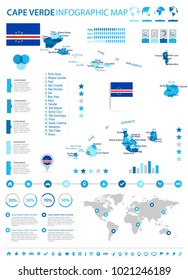 Cape Verde infographic map and flag - High Detailed Vector Illustration