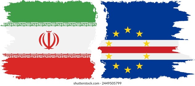 Cape Verde and Iran grunge flags connection, vector