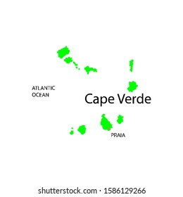 Cape Verde Island map with a green-filled sign and a red Praia.