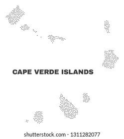 Cape Verde Islands map designed with little dots. Vector abstraction in black color is isolated on a white background. Scattered little dots are organized into Cape Verde Islands map.