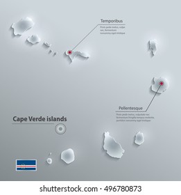 Cape Verde islands map flag glass card paper 3D vector