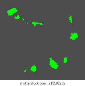 Cape Verde islands vector map silhouette isolated on black background. High detailed illustration. State in Africa, island country.