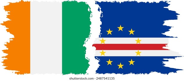 Cape Verde and Ivory Coast grunge flags connection, vector