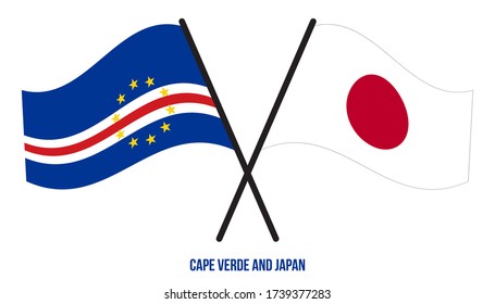 Cape Verde and Japan Flags Crossed And Waving Flat Style. Official Proportion. Correct Colors.