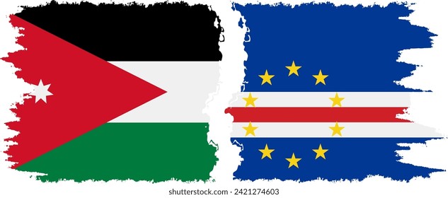 Cape Verde and Jordan grunge flags connection, vector