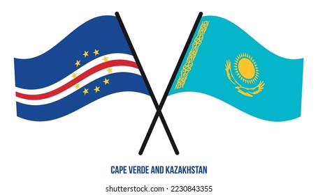 Cape Verde and Kazakhstan Flags Crossed And Waving Flat Style. Official Proportion. Correct Colors.