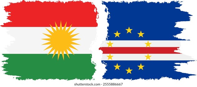 Cape Verde and  Kurdistan grunge flags connection, vector