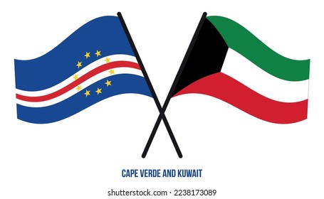 Cape Verde and Kuwait Flags Crossed And Waving Flat Style. Official Proportion. Correct Colors.