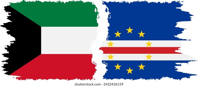 Cape Verde and Kuwait grunge flags connection, vector