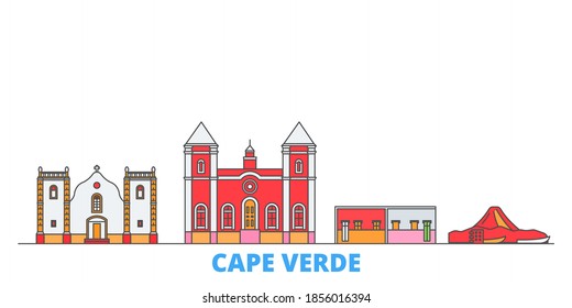 Cape Verde line cityscape, flat vector. Travel city landmark, oultine illustration, line world icons