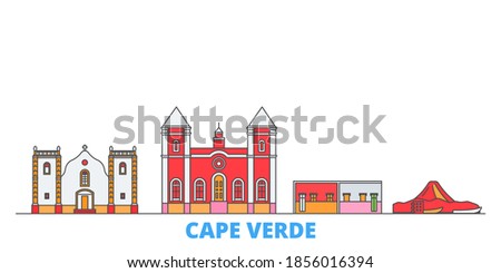 Cape Verde line cityscape, flat vector. Travel city landmark, oultine illustration, line world icons