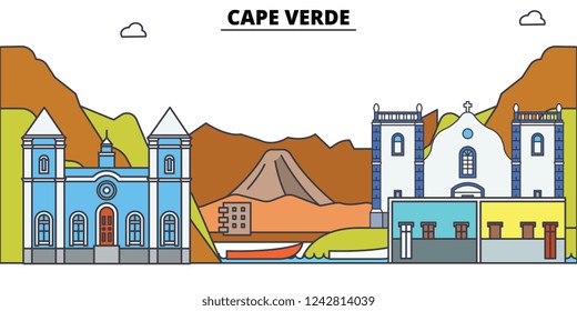 Cape Verde line skyline vector illustration. Cape Verde linear cityscape with famous landmarks, city sights, vector, design landscape.