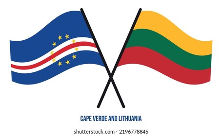 Cape Verde and Lithuania Flags Crossed And Waving Flat Style. Official Proportion. Correct Colors.