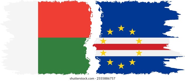 Cape Verde and Madagascar grunge flags connection, vector