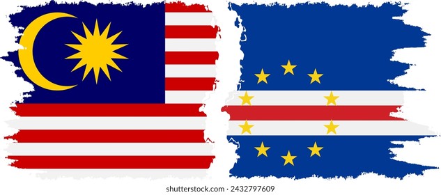 Cape Verde and Malaysia grunge flags connection, vector