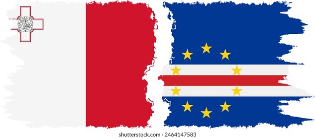 Cape Verde and Malta grunge flags connection, vector