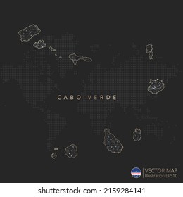 Cape Verde map abstract geometric mesh polygonal light concept with black and white glowing contour lines countries and dots on dark background. Vector illustration.