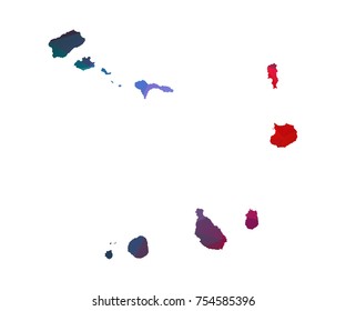 cape Verde map. Blue and Red polygonal shape vector illustration on white background. Vector illustration eps 10.