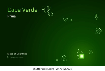 Cape Verde Map with a capital of Praia Shown in a Microchip Pattern with processor. E-government. World Countries vector maps. Microchip Series	