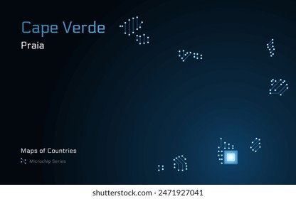 Cape Verde Map with a capital of Praia Shown in a Microchip Pattern with processor. E-government. World Countries vector maps. Microchip Series	