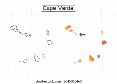 Cape Verde map city vector divided by colorful outline simplicity style. Have 2 versions, black thin line version and colorful version. Both map were on the white background.