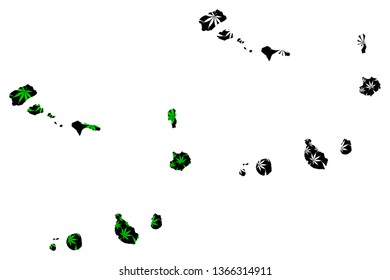 Cape Verde - map is designed cannabis leaf green and black, Republic of Cabo Verde (Barlavento and  Sotavento Islands) map made of marijuana (marihuana,THC) foliage,