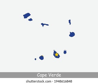 Cape Verde Map Flag. Map of Cabo Verde with the Cape Verdean national flag isolated on white background. Vector Illustration.