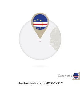 Cape Verde map and flag in circle. Map of Cape Verde, Cape Verde flag pin. Vector Illustration.
