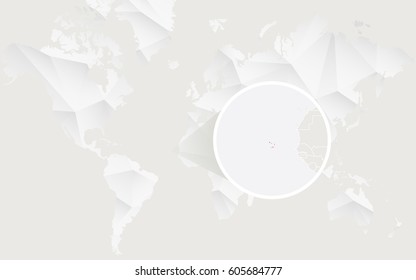 Cape Verde map with flag in contour on white polygonal World Map. Vector Illustration.