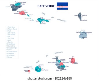 Cape Verde map and flag - High Detailed Vector Illustration
