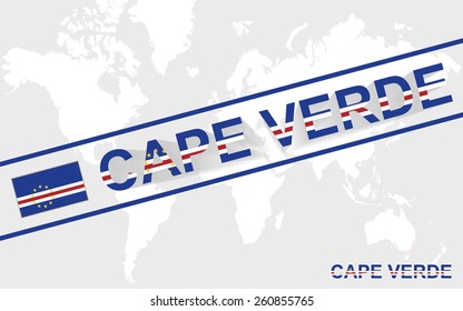 Cape Verde map flag and text illustration, on world map