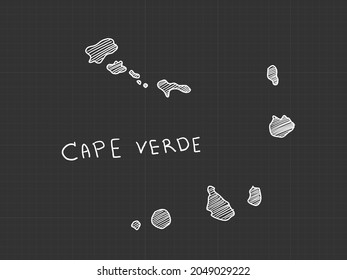 Cape Verde map freehand sketch on black background.