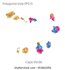 Cape Verde map in geometric polygonal style.Abstract tessellation,modern design background.