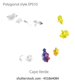 Cape Verde map in geometric polygonal style.Abstract tessellation,modern design background.