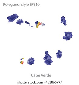 Cape Verde map in geometric polygonal style.Abstract tessellation,modern design background.