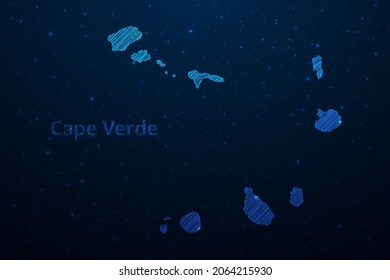 Cape Verde map hand drawn scribble sketch.Vector map in futuristic style on dark blue space background. Vector illustration.