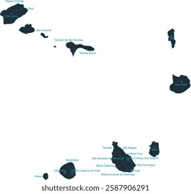 Cape Verde map high detailed with administrative divide by state, capital cities names, outline simplicity style. Vector illustration EPS10.