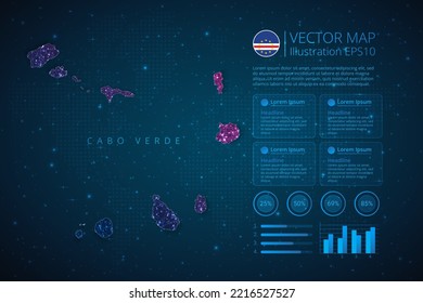 Cape Verde map infographics template for diagram, graph, presentation and chart with abstract geometric mesh polygonal light concept on blue background. Vector Illustration EPS10.