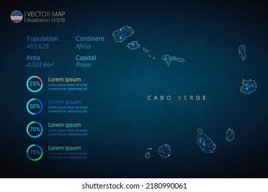 Cape Verde map infographics vector template with abstract geometric mesh polygonal light concept on blue background. Template for diagram, graph, presentation and chart.