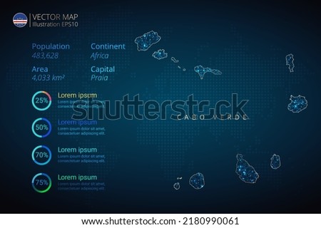 Cape Verde map infographics vector template with abstract geometric mesh polygonal light concept on blue background. Template for diagram, graph, presentation and chart.