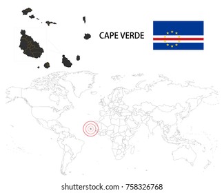 CAPE Verde map on a world map with flag on white background.