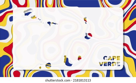 Cape Verde Map with Paper Cut Waves Background Shape perfect for Greeting Card, Desktop Wallpaper, and Banner