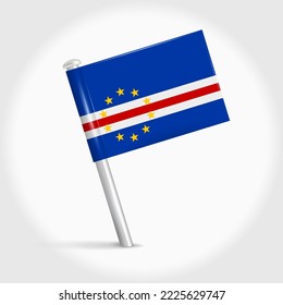 Cape Verde map pin flag icon. Cabo Verde pennant map marker on a metal needle. 3D realistic vector illustration.