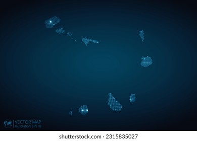 Cape Verde map radial dotted pattern in futuristic style, design blue circle glowing outline made of stars. concept of communication on dark blue background. Vector EPS10