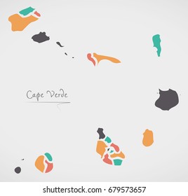 Cape Verde Map with states and modern round shapes