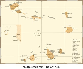 Cape Verde Map - Vintage High Detailed Vector Illustration