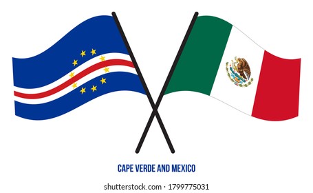 Cape Verde and Mexico Flags Crossed And Waving Flat Style. Official Proportion. Correct Colors.