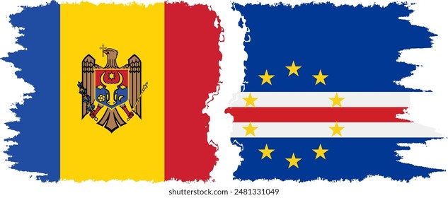 Cape Verde and Moldova grunge flags connection, vector