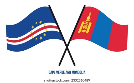 Cape Verde and Mongolia Flags Crossed And Waving Flat Style. Official Proportion. Correct Colors.