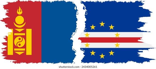 Cape Verde and Mongolia grunge flags connection, vector